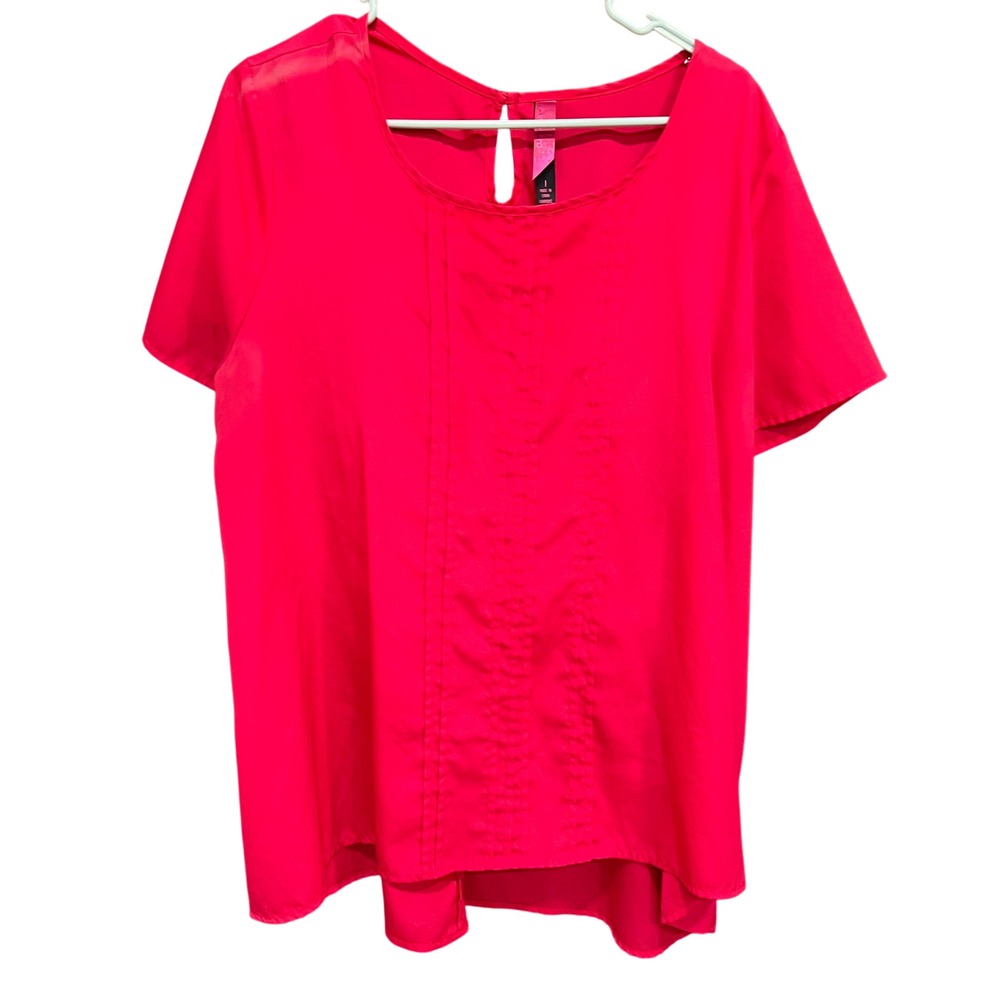 Pure & Co. Blouse Top Short Sleeve Keyhole Casual Career Pink Size‎ L